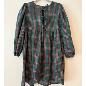 Sweet Generis Green Plaid Tie Back Babydoll Dress Size L